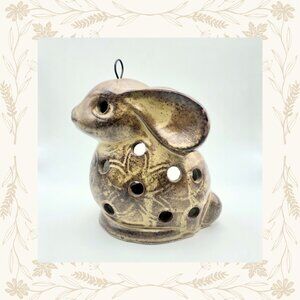 Vintage Hanging Ceramic Rabbit Tealight Holder – Rustic Glaze